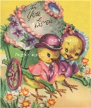 Vintage chicks with egg cart image