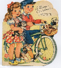 Vintage boy and girl and bicycle image