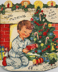 Vintage boy and girl and fireplace image